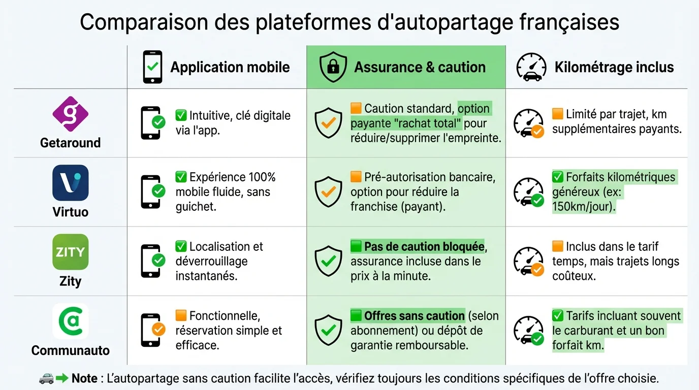 Comparaison des plateformes d'autopartage françaises