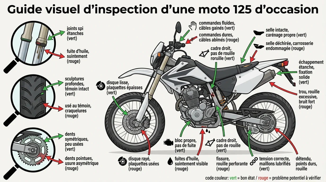 Guide visuel d'inspection d'une moto 125 d'occasion