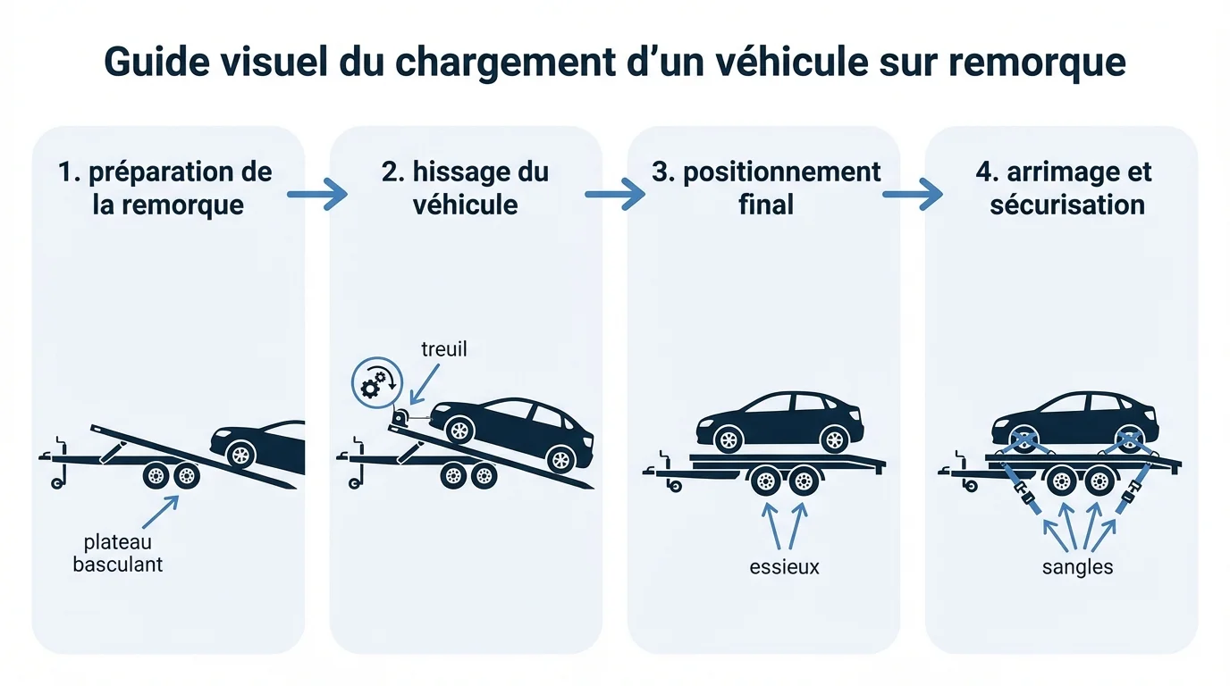 Guide visuel du chargement d'un véhicule sur remorque