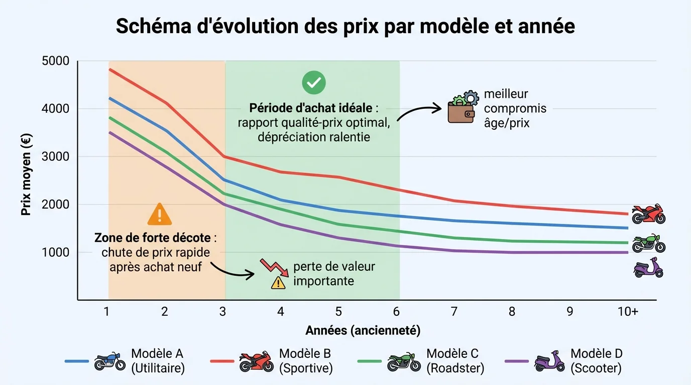 Schéma d'évolution des prix par modèle et année